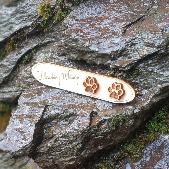 Wooden Paw Print Earrings ~ Wooden Paw Earrings - Picture 2 of 3